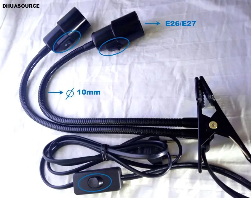 Double head lamp clamp 360 degrees clip light holder Universal with three switch | Освещение
