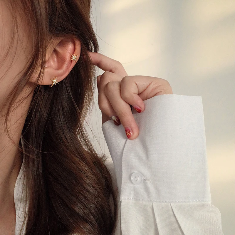 Peri'sBox Delicate Starburst Fake Ear Cuff Earrings for Women No Piercing Cz Star Clip Helix Boucles d oreille | Украшения и