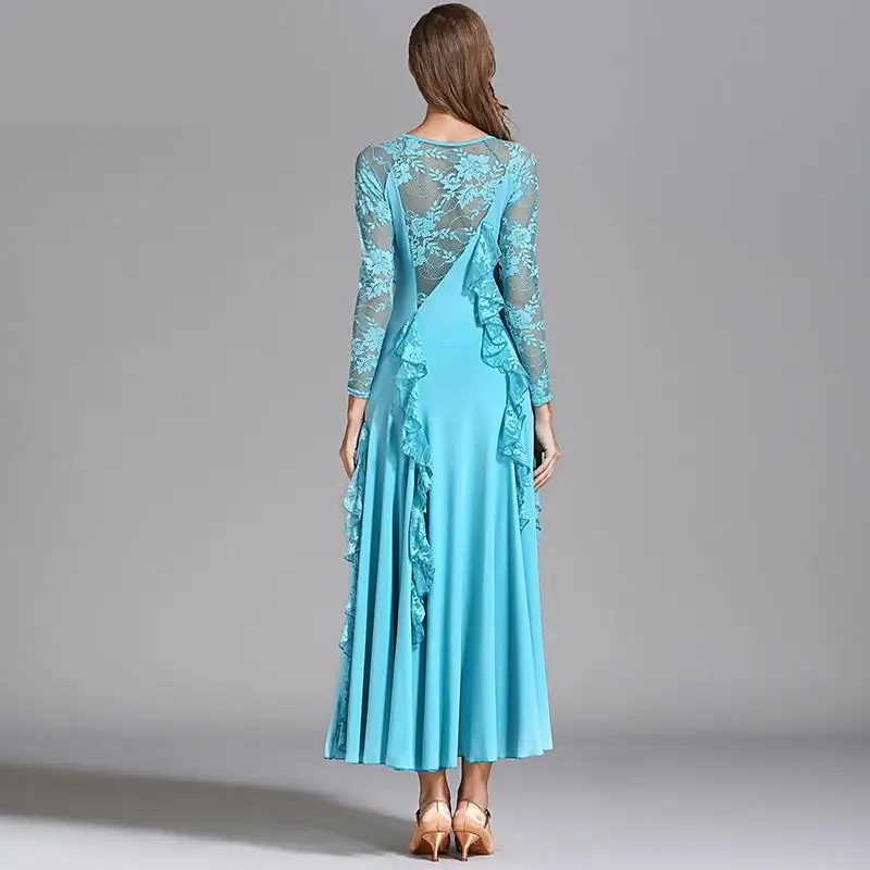 

Women Party Sexy Lace Mesh Long Sleeve Ballroom Modern Dance Costume Clothes Women Standard Ballroom Dancing Dresses Ballroom