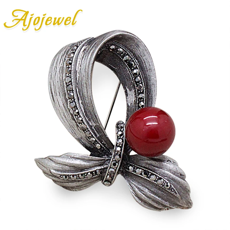 Ajojewel новый красный имитация жемчуга с серебряным покрытием бантом Винтаж брошь