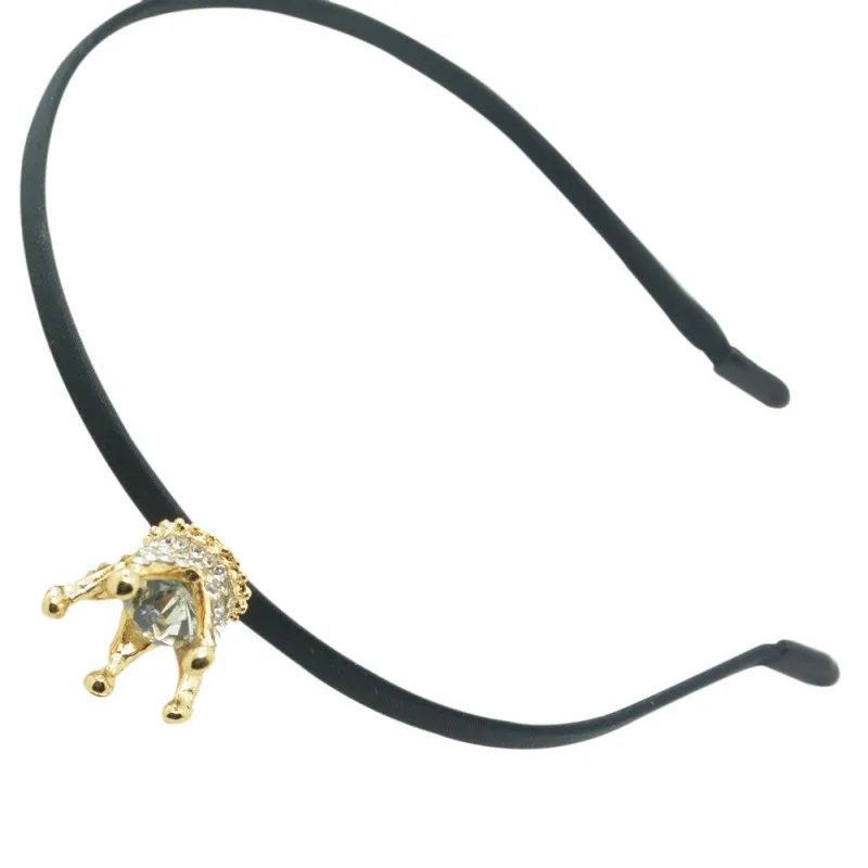 1 PCS Kids Rhinestone 3D Crown Headband Baby Princess Queen Hair Band Children Accessories - Окраска металла: black