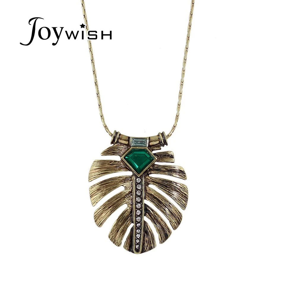 Новый костюм Jewelry Цепочки и ожерелья Длинные бронзовые цепи зеленый камень Перо
