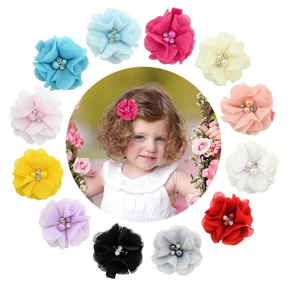 Заколки для волос с цветами из шифона 36 шт./лот заколки со стразами и жемчугом