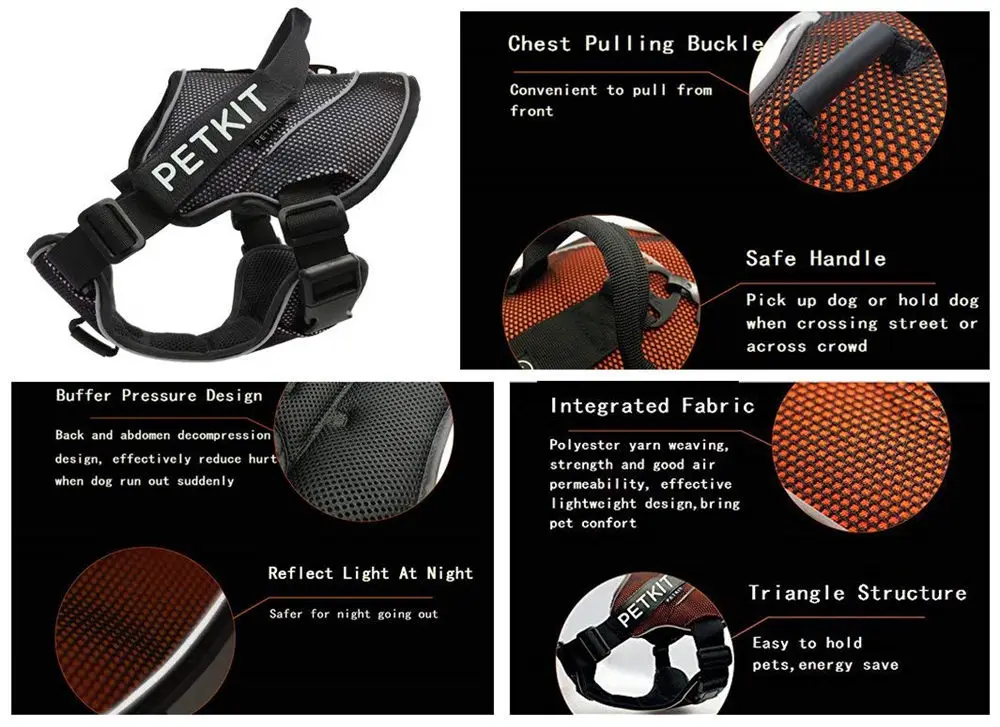 PETKIT ошейники и шлейки для домашних собак, светоотражающие сбруя-жилет для щенков, грудной клетки для маленьких и средних собак, аксессуары для собак