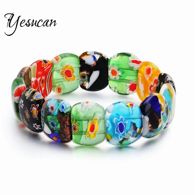 Женский этнический браслет Yesucan тянущийся ручной работы из муранского стекла с