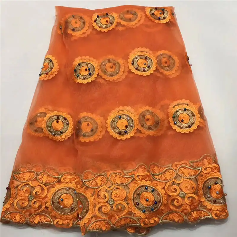 Оранжевые африканские кружевные ткани 2019 высокое качество кружева нигерийский