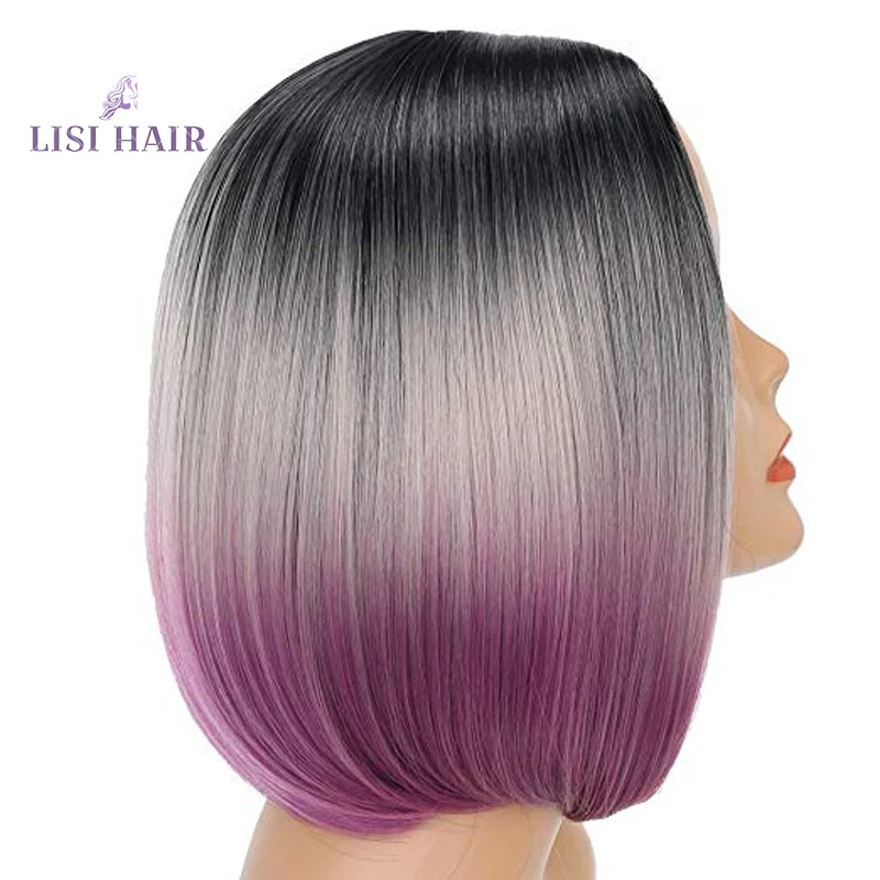 LISI короткие парики синтетические для женщин черный Боб прямые волосы парик серый