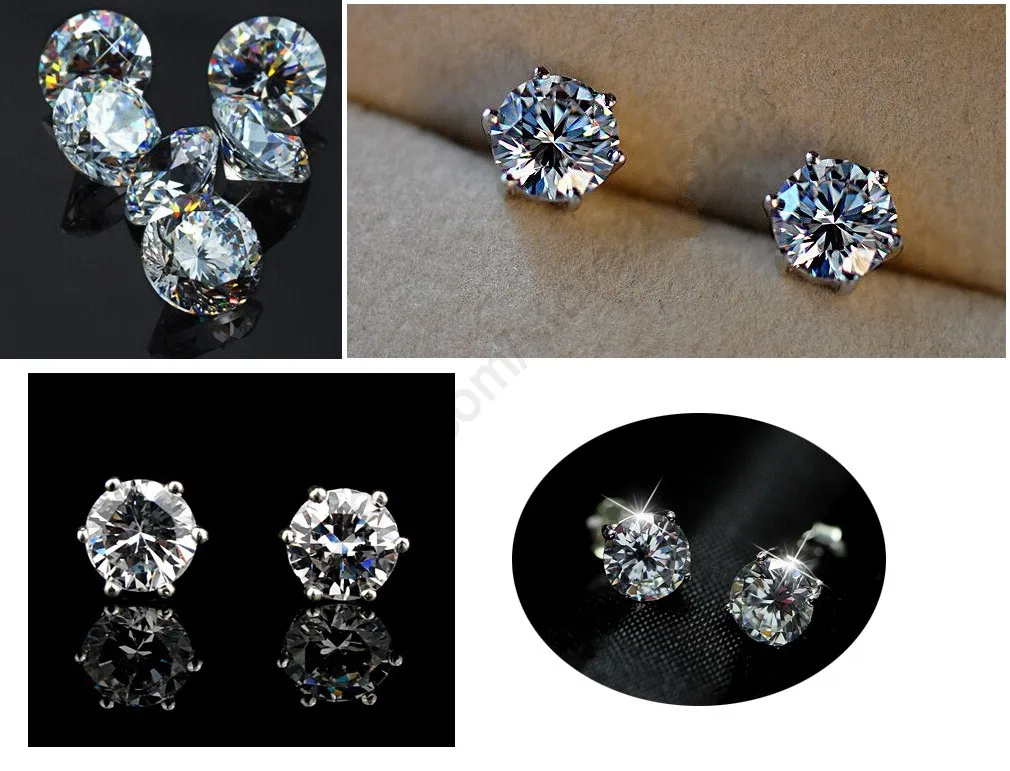 

Chic 3-8MM Anti-allergic Earring Real 925 Sterling Silver Jewelry Cubic Zirconia Stone Crystal Stud Earring Women