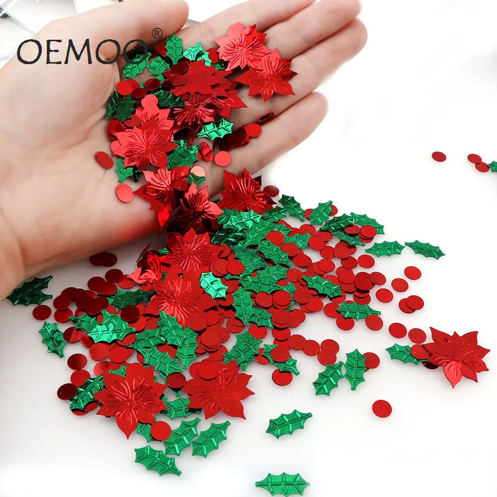 15g Christmas Tree Christmas Green Leaves 8*16mm Safflower 25mm Holly Berry 4mm Confetti  For Home Party Decoration
