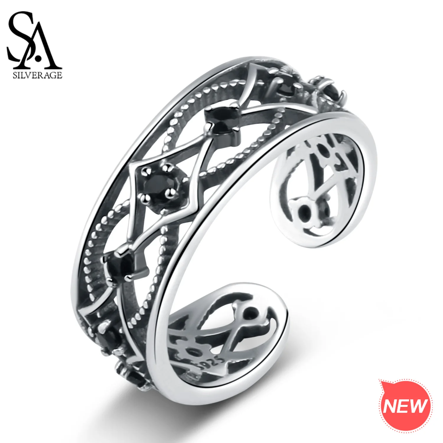 SA SILVERAGE Authentic 925 Sterling Silver Vintage Black Stone Wedding Rings for Woman Geometric Bands | Украшения и аксессуары