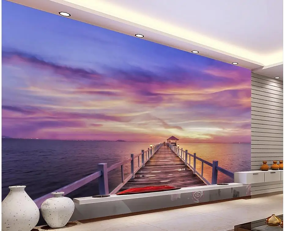 Настенные 3d обои с изображением заката пляжа рисунком природы фона для