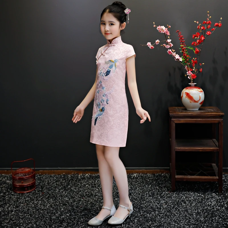 Детское традиционное свадебное платье Ципао в современном китайском стиле с