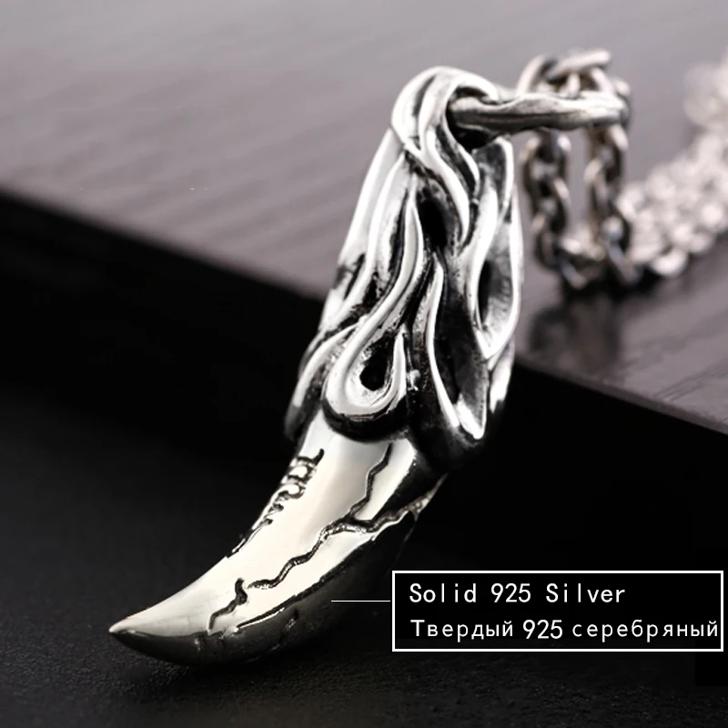 ZABRA Woft Tooth 925 серебряное ожерелье с подвеской для мужчин винтажные золотые