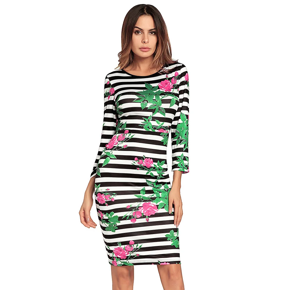 

Ukraine Hot Sale Polyester 2018 Spring New Pattern Suit-dress Stripe Sexy Package Hip A Step Long Sleeve Ol Occupation Dress