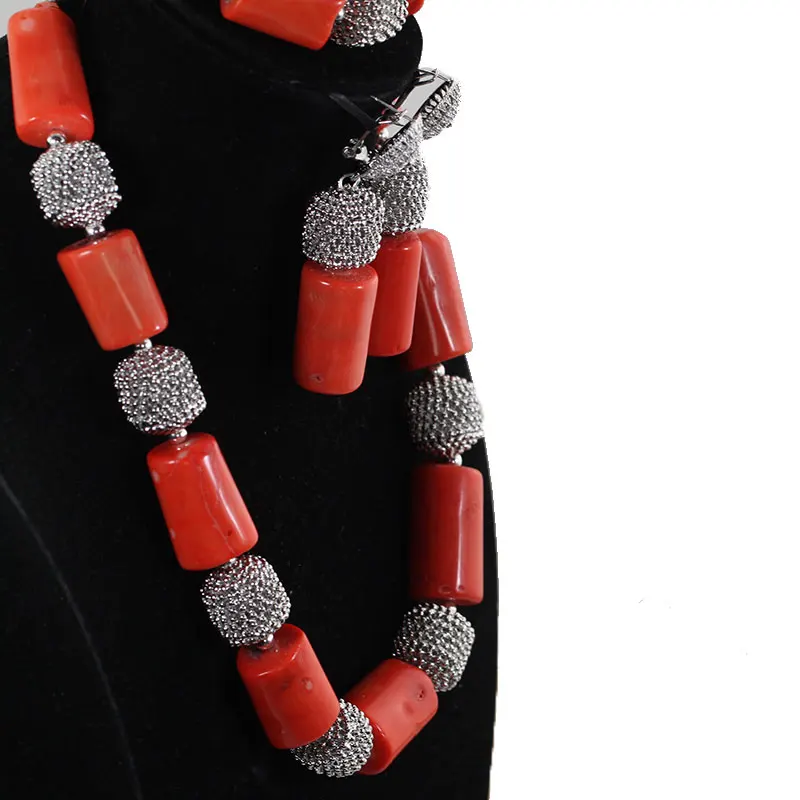 Beautiful nature Coral Beads Set 2019 New Nigerian African Wedding Bride Jewelry Free Shipping ANJ601 | Украшения и аксессуары