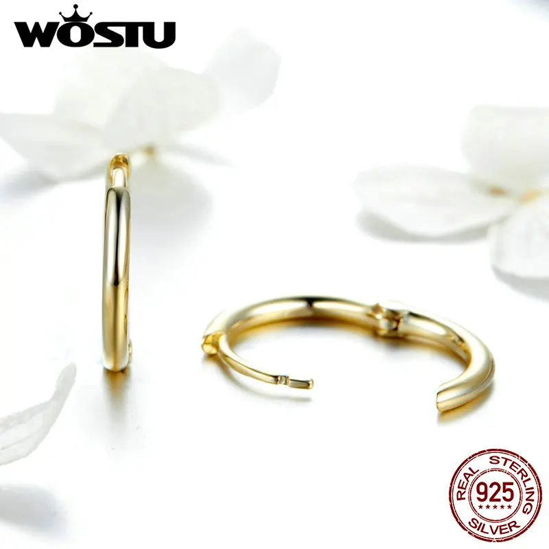 WOSTU, европейский стиль, 925 пробы, серебро, Круглый, золотой цвет, серьги-гвоздики для женщин, свадьба, помолвка, роскошные ювелирные изделия FIE558
