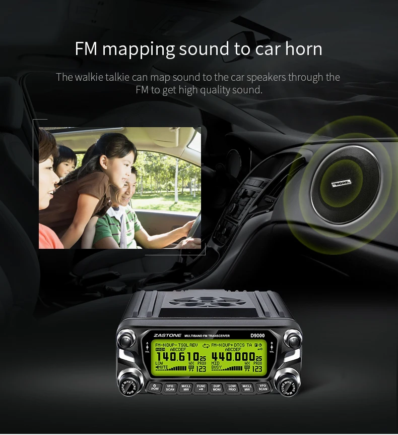 Zastone D9000 50 Вт Автомобильная рация 50 км Двухдиапазонная UHF 400-520 МГц VHF 136-174 МГц Мобильная радиостанция Автомобильная радиостанция Comunicador