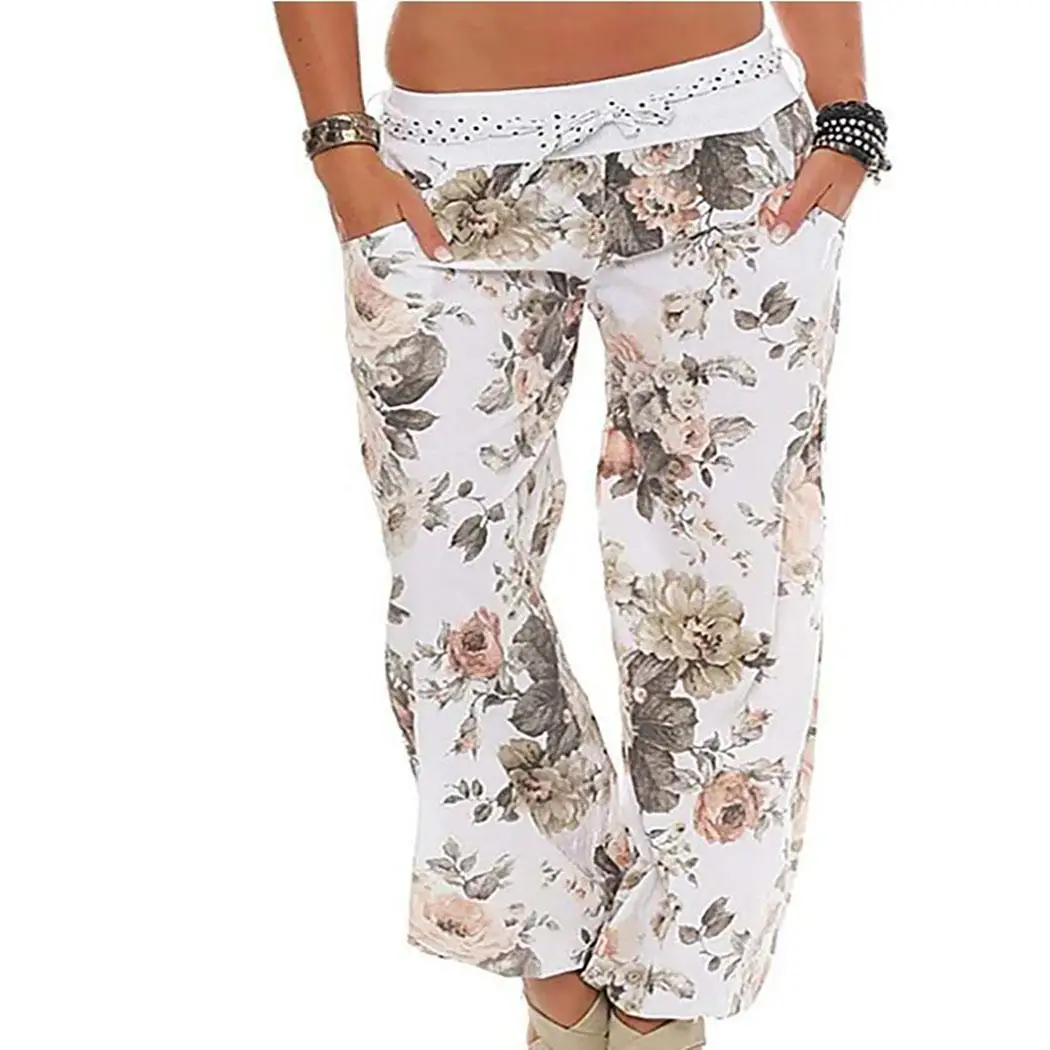 Женские повседневные Длинные свободные брюки с цветочным бантом и карманом