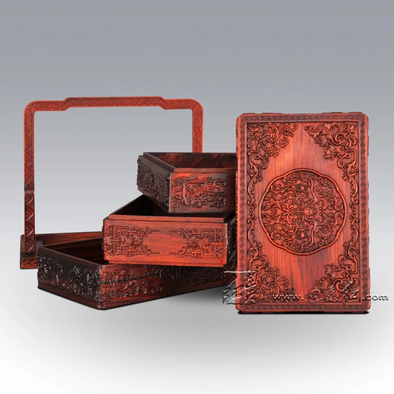 Китайская классическая переноска еды ручные корзины из красного дерева Carven