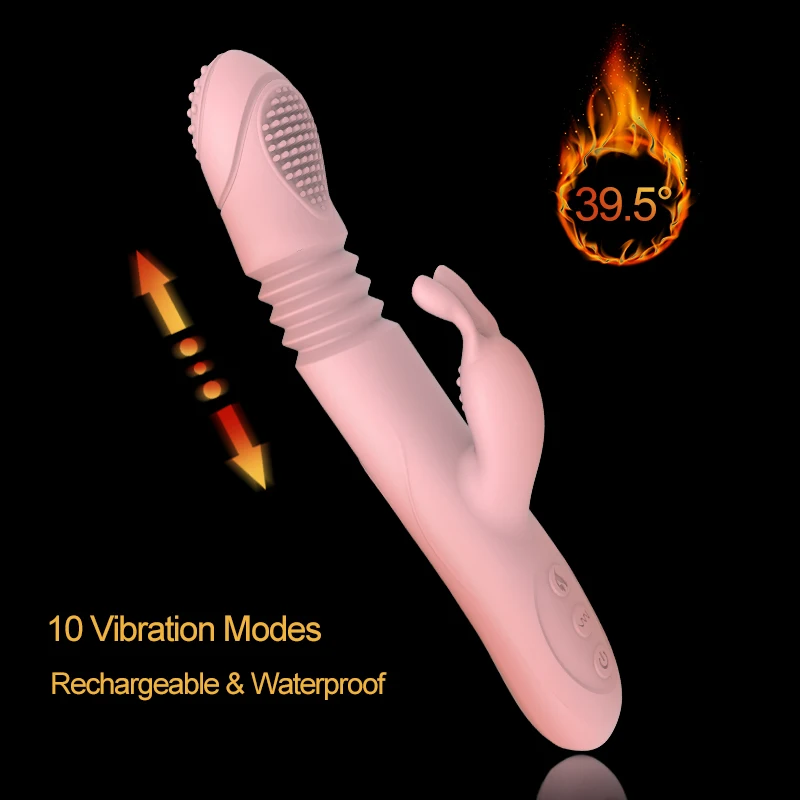gelugee Silicone Rabbit Telescopic Vibrator Massager Heated 10 Multi-speed Double Vibrating Motors Adult Sex Toys for Women | Красота и