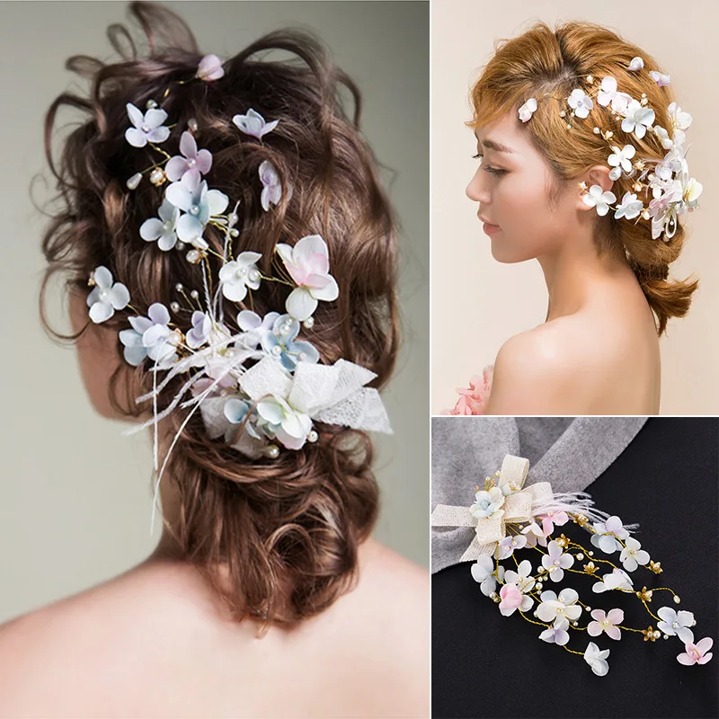 FORSEVEN цветка короны ручной работы перо со стразами и жемчугом Тиара головной убор