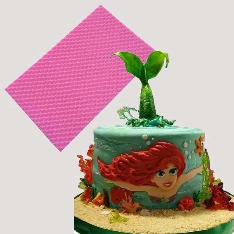 Русалка рыбья чешуя кружевной коврик помадка торт границы украшения текстуры