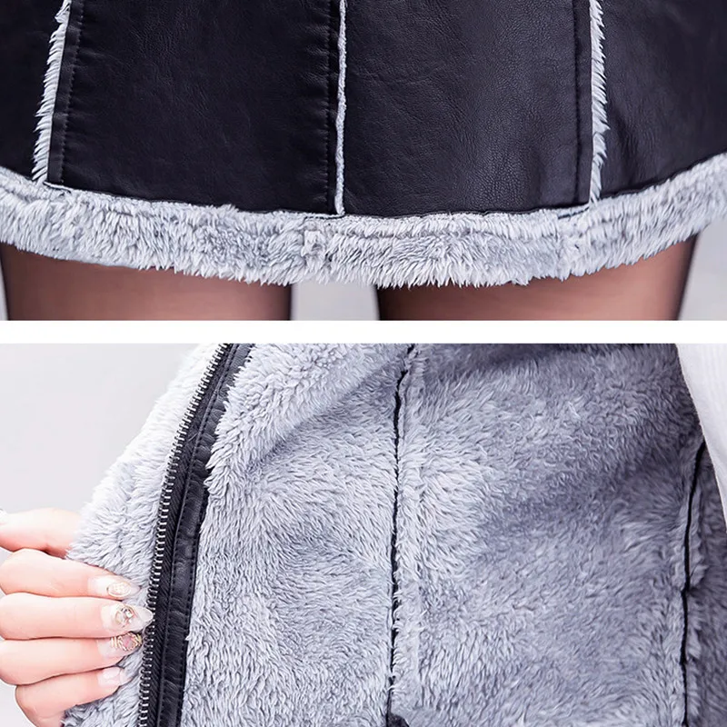 Женская куртка из искусственной кожи с большим меховым воротником длинная