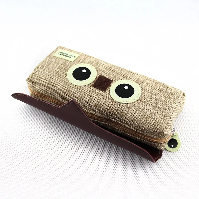 Винтажный льняной пенал для студентов школьный Милая Канцелярия Сова материал