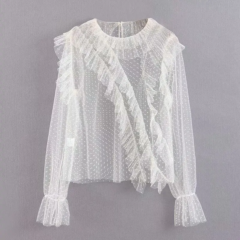 Прозрачная блузка рубашка лето 2019 новая мода белая сетчатая ткань топы для