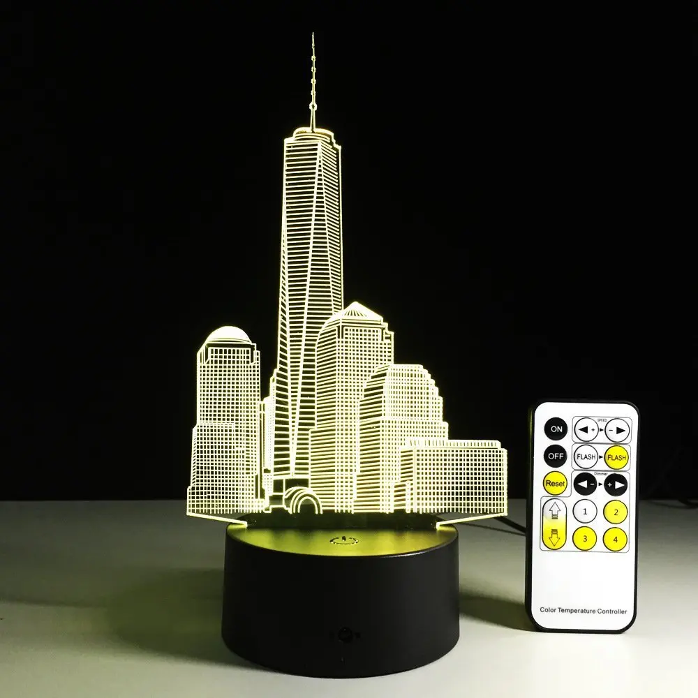 3D городское здание Оптическая иллюзия настольная лампа 7 цветов Изменение СИД