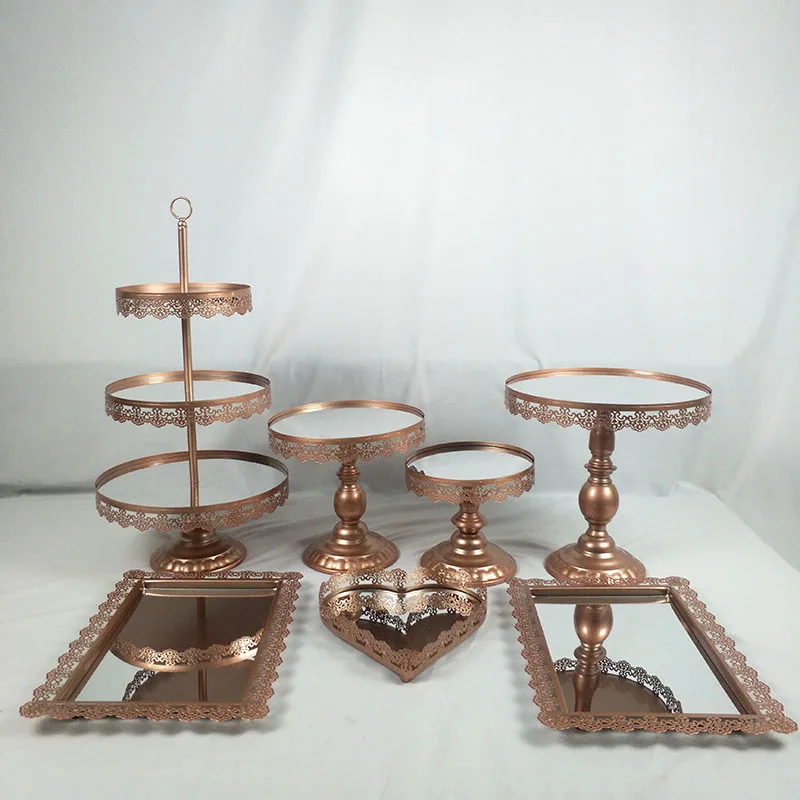 Mirror brown 7pcs 5-18 шт Золотая подставка для торта круглые подставки для кексов металлическая подставка для десерта с подвесками и бусинами, золото - Цвет: Mirror brown 7pcs