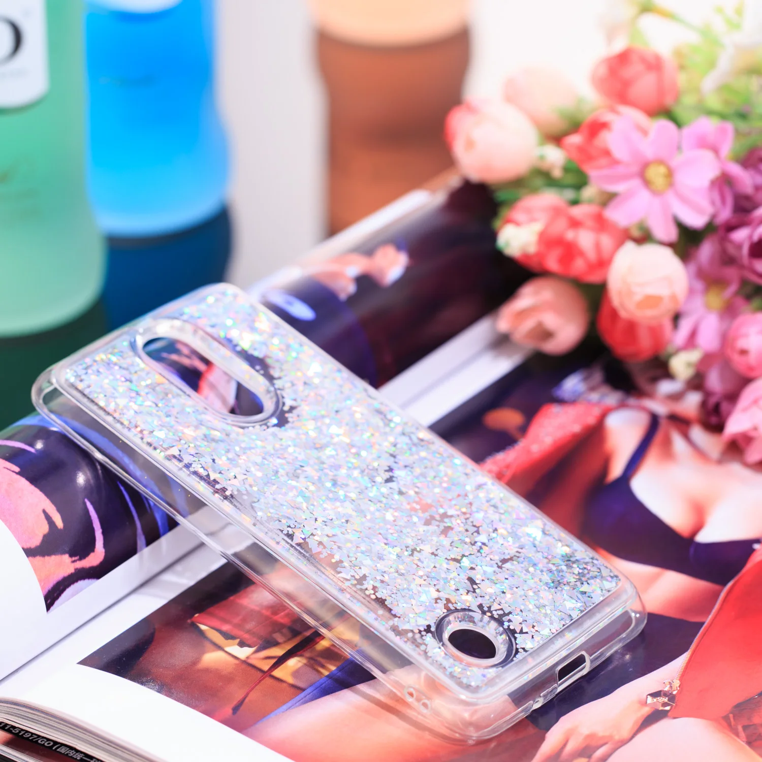 Роскошный блестящий чехол для LG K8 2017 мягкий силиконовый с кристаллами и