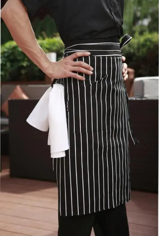 Black strip Клетчатый полуфартук унисекс из хлопка - Цвет: Black strip