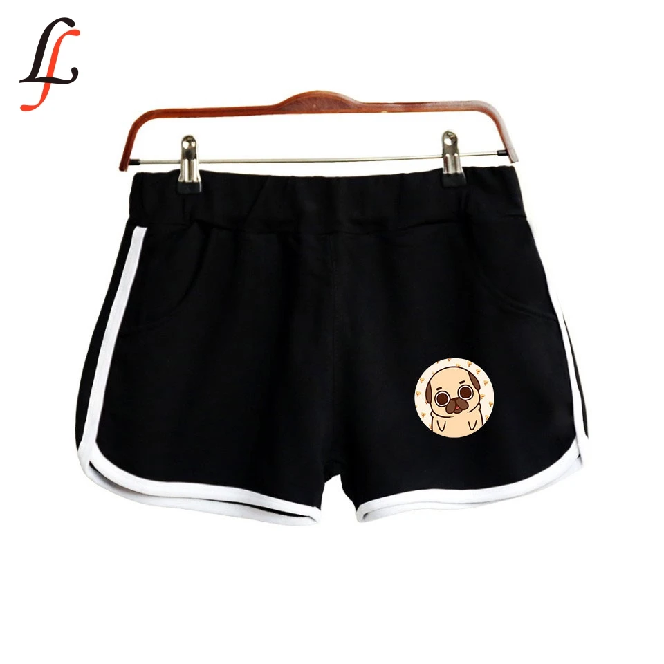 Женские короткие штаны с принтом мопса K pop повседневные эластичной талией для