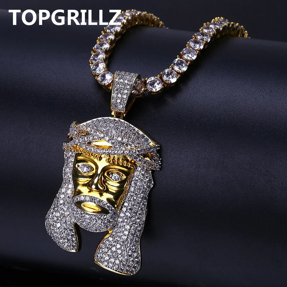 Ожерелье TOPGRILLZ с подвеской покрытое золотом Iecd из хип хопа микро стразами голова
