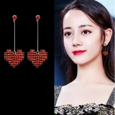e 1263 Korean version of the net red with heart crystal full earrings OL fashion female jewelry accessories factor | Украшения и