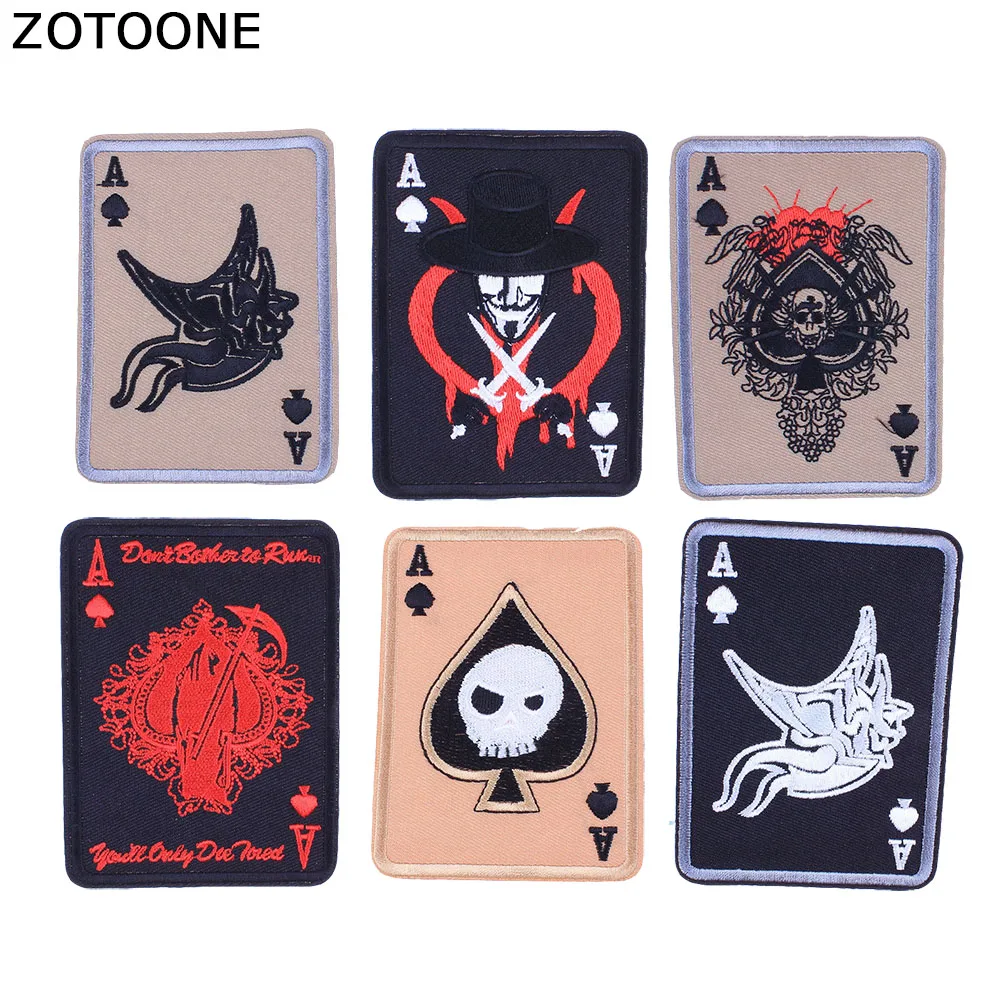 

ZOTOONE Poke Patches for Clothing Spades A Embroidered Patches for Clothes Wild Skull Stickers Applications Diy Punk Decorations