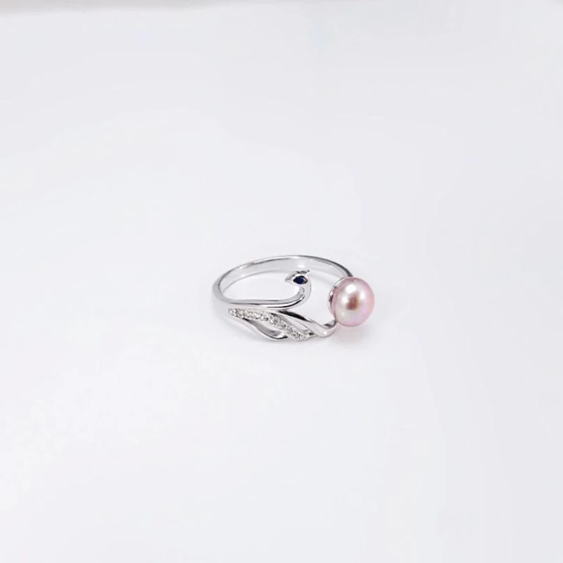 [MeiBaPJ] Simple Fashion 925 Sterling Silver Swan Ring Natural Freshwater Pearl for Women Fine Charm Jewelry Gift Box | Украшения и