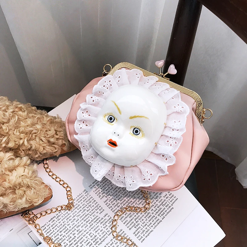 Винтаж мультфильм маска куклы из искусственной кожи основа Форма женский цепь