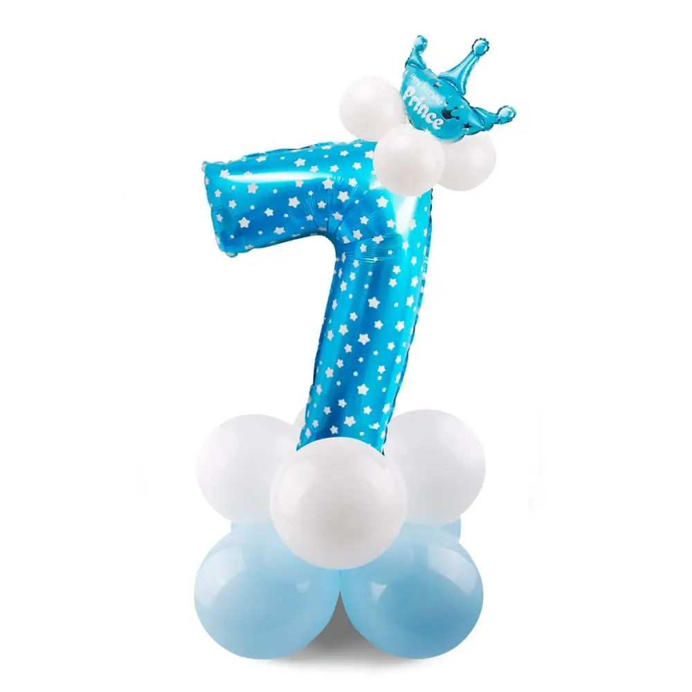 blue set 7 HUIRAN розовый и голубой номер воздушный шар из фольги шары Корона Декор ребенка душ принц принцесса балон с днем рождения поставки - Цвет: blue set 7