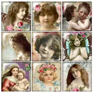 Красивые винтажные ангельские детские для квадратного стеклянного кабошона 10 шт., Размер 12 мм20 мм25 мм30 мм, комплектующие для ювелирных изделий сделай сам FB0128