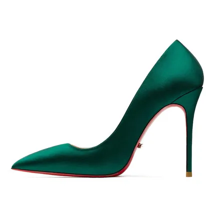 jade green Silk 10cm Качественные пикантные женские туфли-лодочки из шелкового атласа; туфли с красной подошвой; свадебные модельные туфли с острым закрытым носком на высоком тонком каблуке; туфли на шпильке - Цвет: jade green Silk 10cm