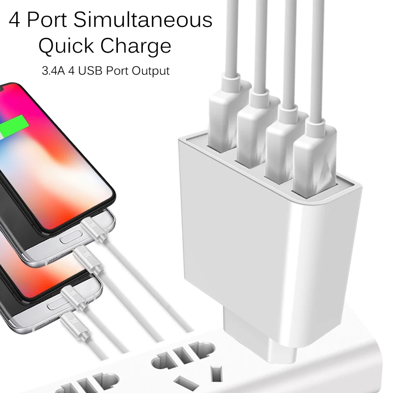 Сетевое зарядное устройство с 4 USB портами и поддержкой быстрой зарядки|Зарядные