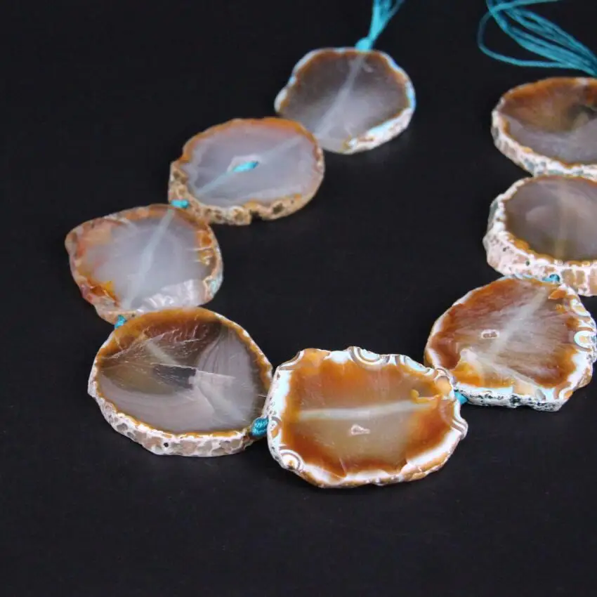 

Approx8PCS/strand Large Size Blue Brown Raw Agates Drusy Slab Slice Loose Beads,Gems Stone Nugget Pendants Jewelry Making