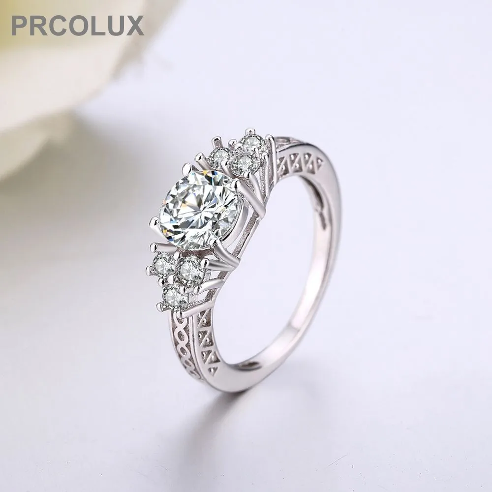 PRCOLUX Элегантные Свадебные Кольца для Для женщин Белый Круглый CZ посеребренные