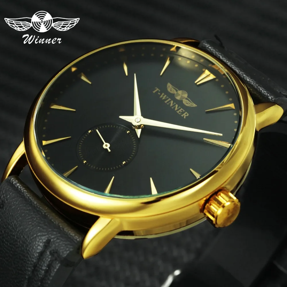 WINNER модные повседневные механические часы для мужчин с кожаным ремешком рабочие