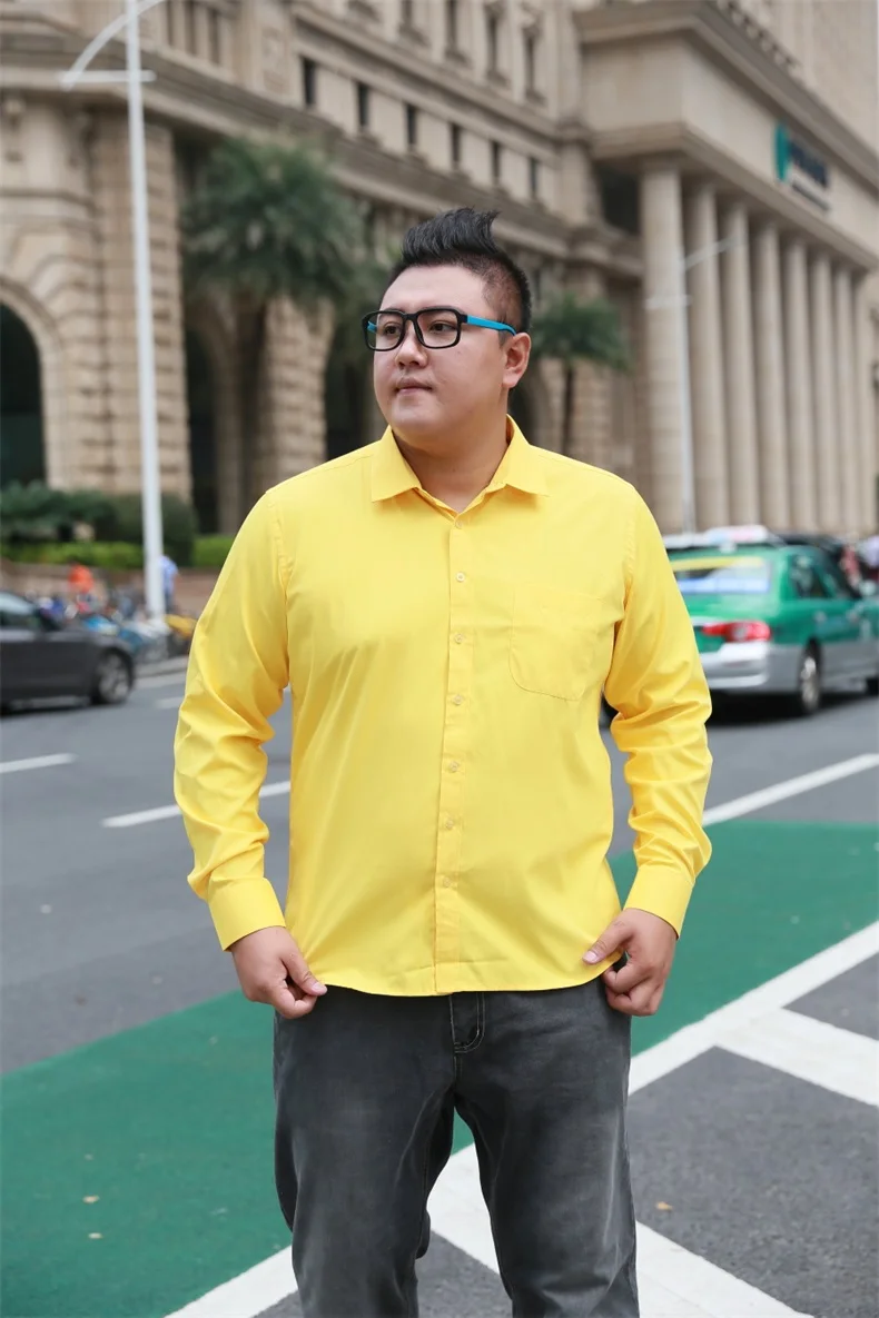 Мужская рубашка размера плюс 5XL 6XL 7XL 8XL, повседневная, мягкая, удобная, чистый цвет, желтый, фиолетовый, красный
