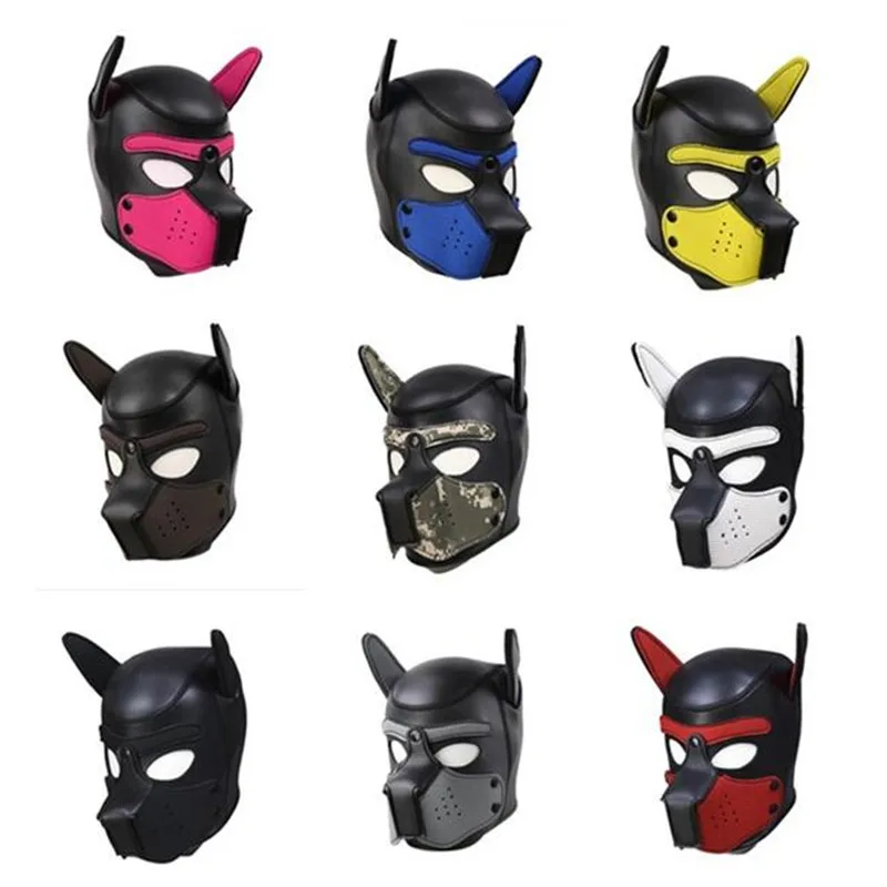 Сексуальный косплей головной убор для собак бондаж ведомый резиновый капюшон