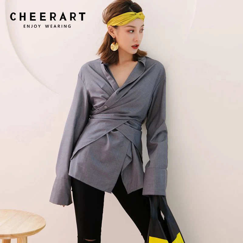 Женская блузка с длинным рукавом Cheerart осенняя воротником стойкой|Блузки| |