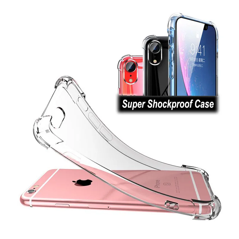 BRCSBOW Transparent TPU Silicone Phone Case Super Shockproof Back Cover Clear Cases For iPhone X XS XR Max 8 7 6 6S Plus |